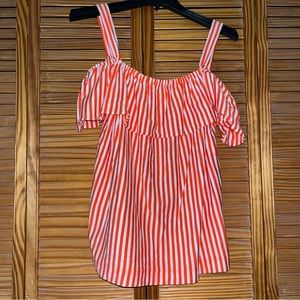 J. Crew Orange & White Stripe Off‎ The Shoulder Cotton Top Size Large